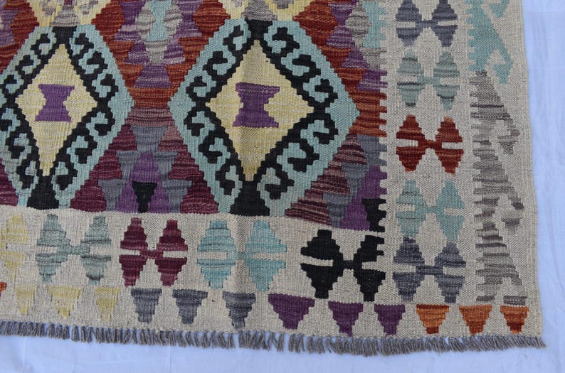 Handmade Afghan Kilim Rug 7x10 ft: Tribal Vintage Boho Geometric Wool Carpet image 7