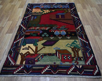 ハンドメイドウール製バルーチ族の生命の樹ラグ、アフガニスタン部族