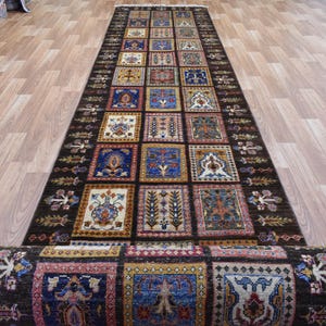 20 ft Runner Rug, Amazing Motif Chocolate Brown Extra Long Runner, Afghan Hand Knotted Veg Dye Wool Rug, Hallway Runner Rug, Entryway Runner