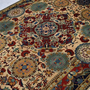 Large Afghan Rug 7x10 ft Beige Persian Style Turkmen Tribal Area Rug, Handmade Wool rug, Soft Rug, Oriental Rug, Living Room Bedroom Rug