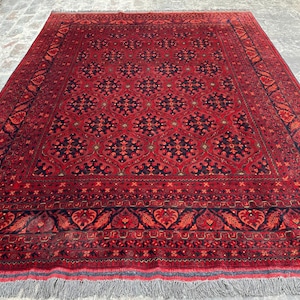 6x9 ft Antique Bukhara Rug – Vintage Red Turkmen Tribal Wool Rug – Handmade Afghan Area Carpet – Living Room, Bedroom, Office Decor Rug