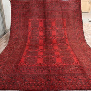 Vintage Afghan Rug , 7x10 Ft Ersari Red Area Rug , Traditional Turkmen Handmade Rug , Oriental Antique Wool Rug, Rugs for Living Room