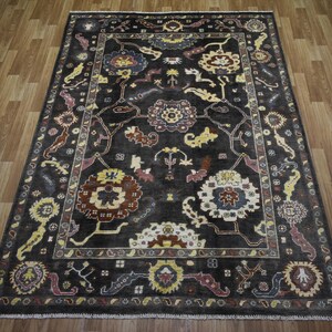 6x8 Ft Dark Brown Area Oushak Turkish Soft Wool Soft Hand Knotted Wool Rug , Rugs for Bedroom, Rugs for Living Room, Kitchen Rug