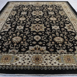 Hand Knotted Afghan Wool Rug: 8x11 Black Oriental Area Rug