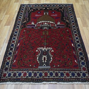3x5 Vintage Rug , Afghan Prayer Rug , High Quality Antique Hand Knotted Wool Rug , Red Rug, Decorative Baluch Tribal Area Rug, bedroom rug
