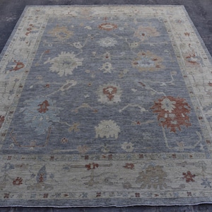 Gray Oushak Rug 9x12 Hand Knotted Wool Rug Persian Style Handmade Afghan Rug Oriental Tribal Area Large rug, Rugs for Living Room 290x370 cm