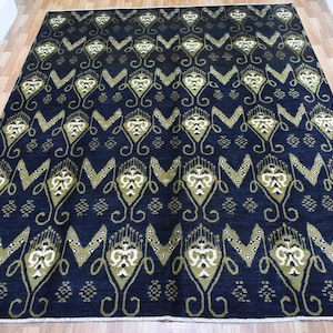 Rug 8x10 Ikat Area Rug, Afghan Rug, Navy Blue Rug, Hand Knotted Wool Rug, Oriental Rug, Gabbeh Rug, Dining Table Rug, rugs for living room