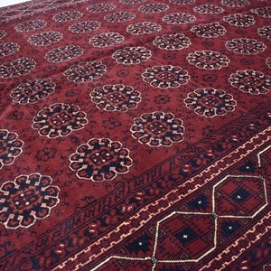 8x11 Large Afghan Tribal Flowerpot Area Rug, 8&quot;0 x 11&quot;7 ft Handmade Red Bukhara Turkmen rug, Oriental Wool Carpet, Rugs for Living Room