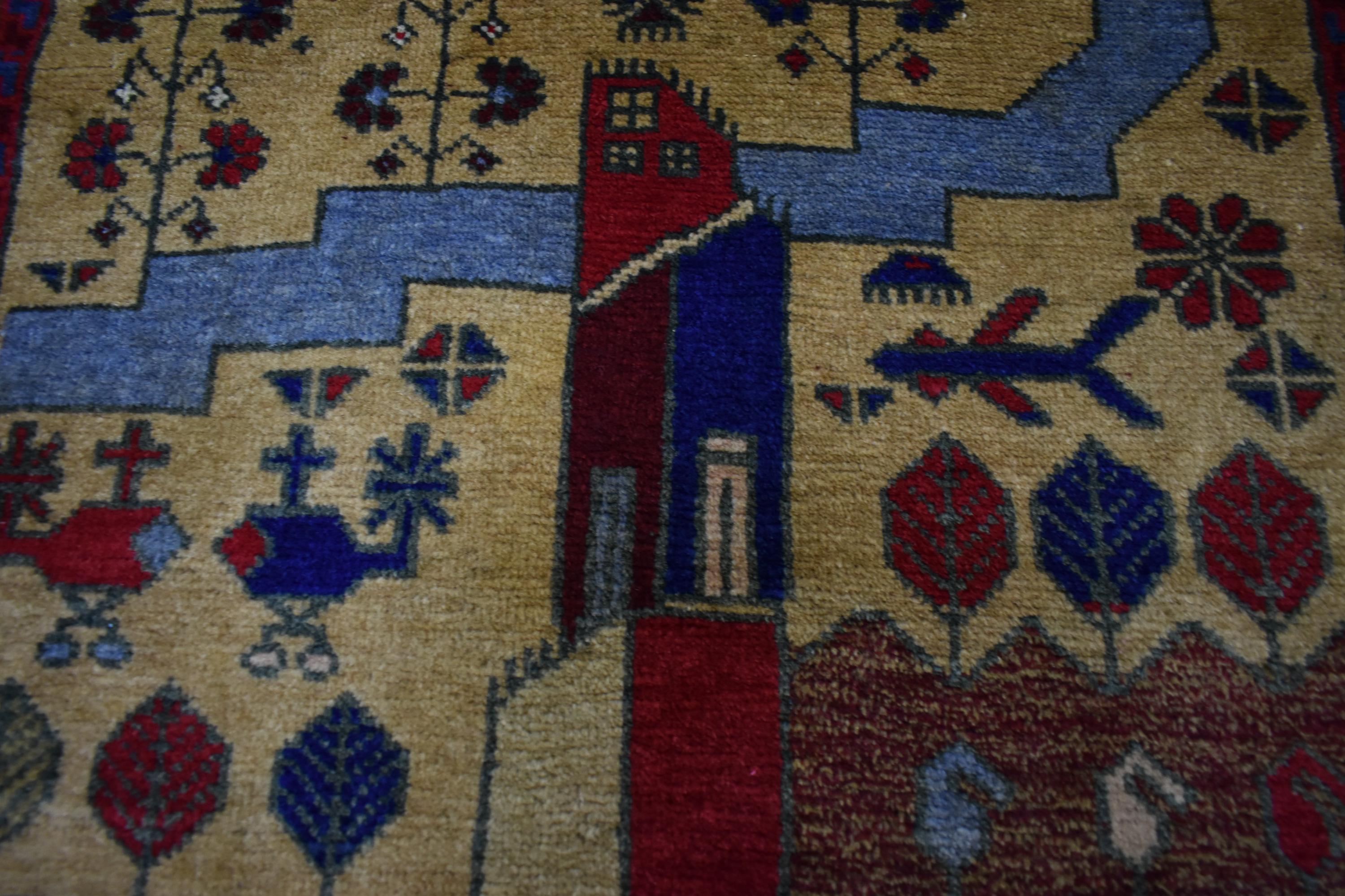 ヴィンテージ アフガン ラグ: 3x5 ベージュ 幾何学模様 ウール