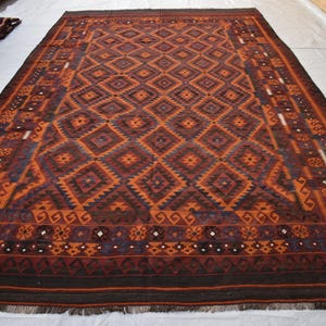 Antique Terracotta Afghan Kilim Rug: 9x15 ft, Hand-Knotted Wool Flatweave
