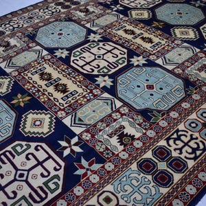 Tappeto orientale afgano blu navy fatto a mano 7x10, tappeto tribale decorativo, tappeto di lana annodato a mano, tappeto tradizionale, tappeti per soggiorno