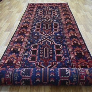 Navy Blue Antique Hand Knotted Runner Rug , 3x13 ft Runner Rug , Vintage Afghan Rug , Oriental Runner, 13 ft Hallway Runner, Kitchen Runner