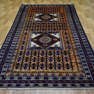 4x7 ft Orange Vintage Rug, Antique Geometric Design Rug, High Quality Soft pile Afghan Handmade Wool Rug, Rugs for Living Room, Bedroom rug