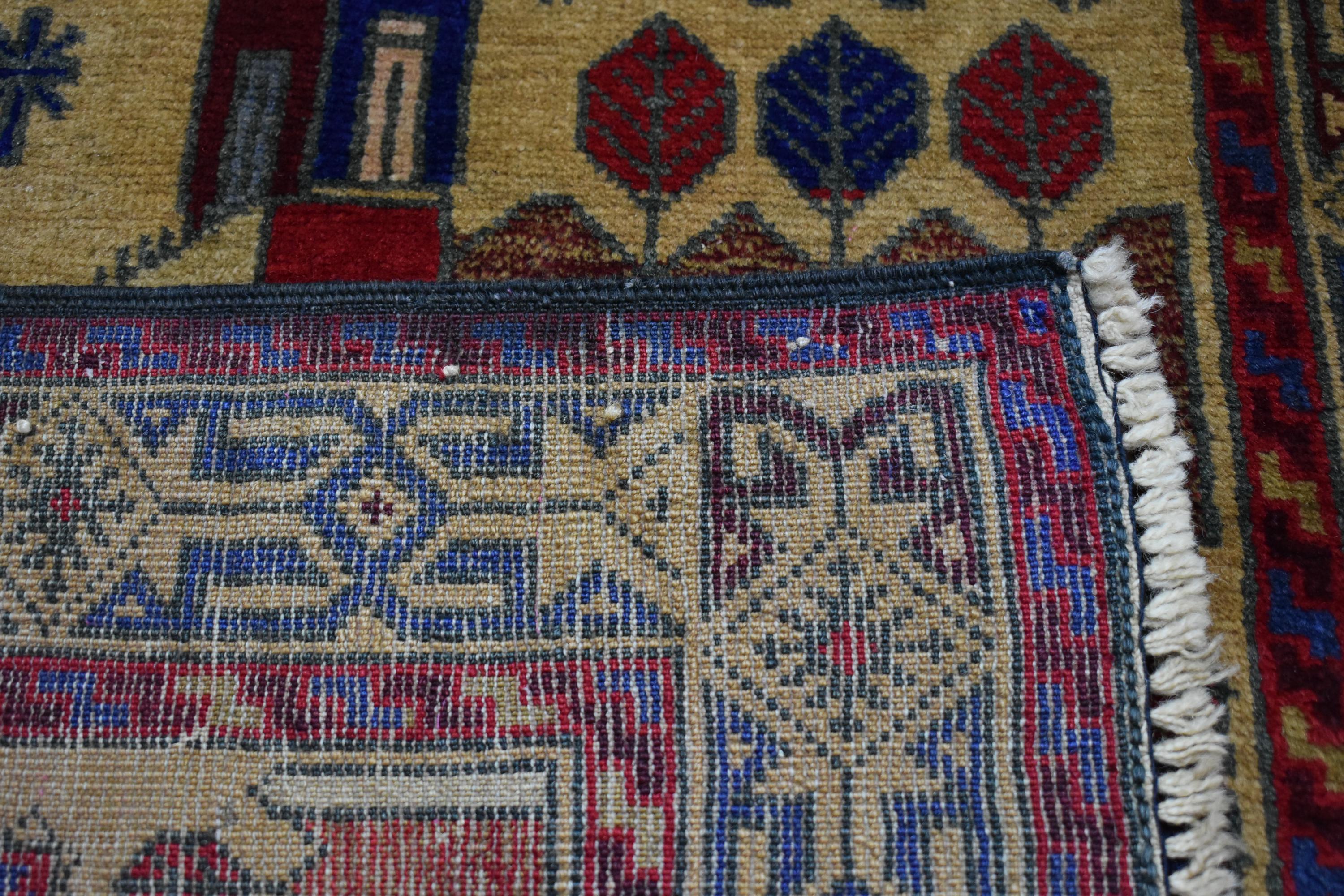 ヴィンテージ アフガン ラグ: 3x5 ベージュ 幾何学模様 ウール