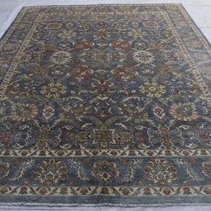 9x12 ft Large Serapi Bidjar Area Rug, Blueish Gray Inspired Afghan Vintage Hand Knotted Wool Oriental Rug, Rug for Living Room, Dining Table