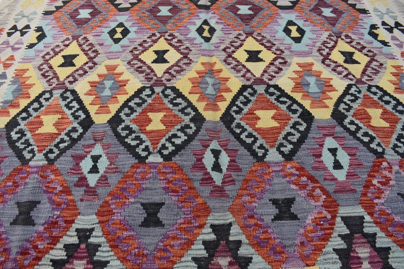 Handmade Afghan Kilim Rug 7x10 ft: Tribal Vintage Boho Geometric Wool Carpet image 6