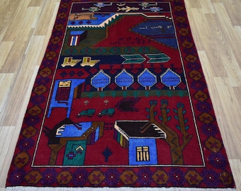 Vintage bildmatta: 3x5 afghansk handknuten ull turkmensk matta