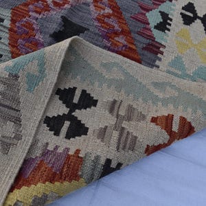 Handmade Afghan Kilim Rug 7x10 ft: Tribal Vintage Boho Geometric Wool Carpet image 8