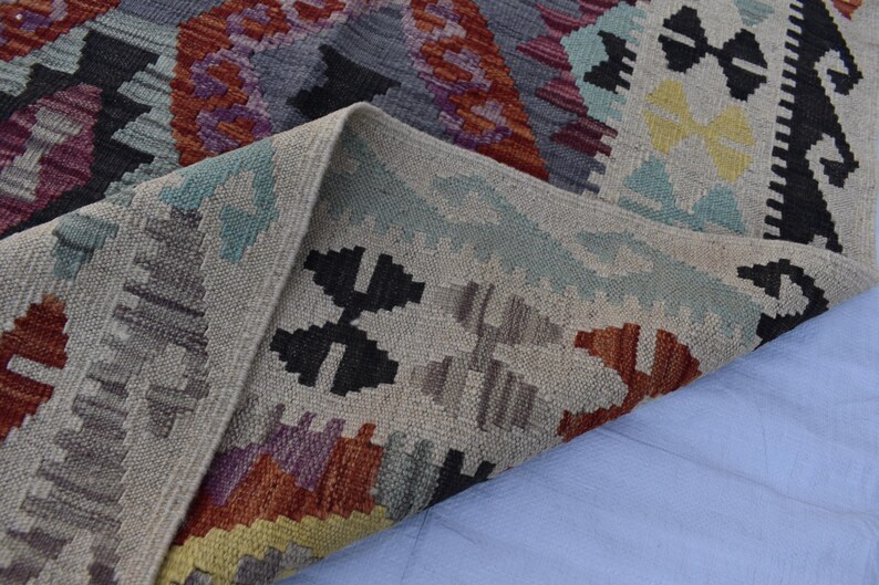Handmade Afghan Kilim Rug 7x10 ft: Tribal Vintage Boho Geometric Wool Carpet image 8