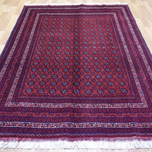 5x7 ft Red Geometric Afghan Mowri Design Bokhara Rug , Hand Knotted Wool Rug , Soft Pile Oriental Rug , Tribal Area Rug, rugs for bedroom