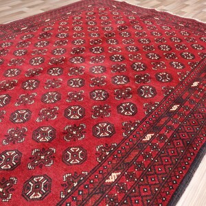 6x8 Red Vintage Afghan Bukhara Mowri Area Rug, Antique Geometric Design ...