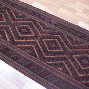 Red Mushwani Runner Rug: Antique Afghan Wool Hallway Rug (2&#39;8 x 12&#39;7 ft)