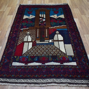 1960s Hand Knotted Rug , 3x5 Vintage Rug Red Brown Afghan Handmade Wool Rug , Small Decorative Baluch Rug , Antique Contemporary Bedroom rug