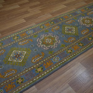 2x10 Runner Rug, 10 ft Narrow Runner Rug, Blueish Grey Afghan Hand Knotted Veg Dyes wool rug, Oriental Hallway Runner, Entryway Kitchen Rug