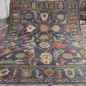 Tappeto orientale Oushak in stile persiano da 10 x 14 piedi, tappeto colorato, grande tappeto tribale vintage oversize in lana fatto a mano da 10 x 14 piedi, tappeti per soggiorno