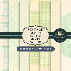 Vintage Unusual Digital Graph Papers | Polar, Isometric, Triangle, Semi-Logarithmic Graphs | Unique Chart | Texture Instant Digital Download