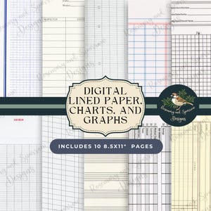 Digitales liniertes Papier, Diagramme und Grafiken | 10 Druckbare Digitale Downloads | Junk Journal Zubehör | Collage Papiermodell | Scrapbook-Hintergrund