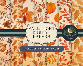 Herfstlicht digitaal papier | 7 aquarel afdrukbare digitale download | Voorraad ongewenste tijdschriften | Herfstpapercraft | Scrapbookpagina herfst | Bladeren