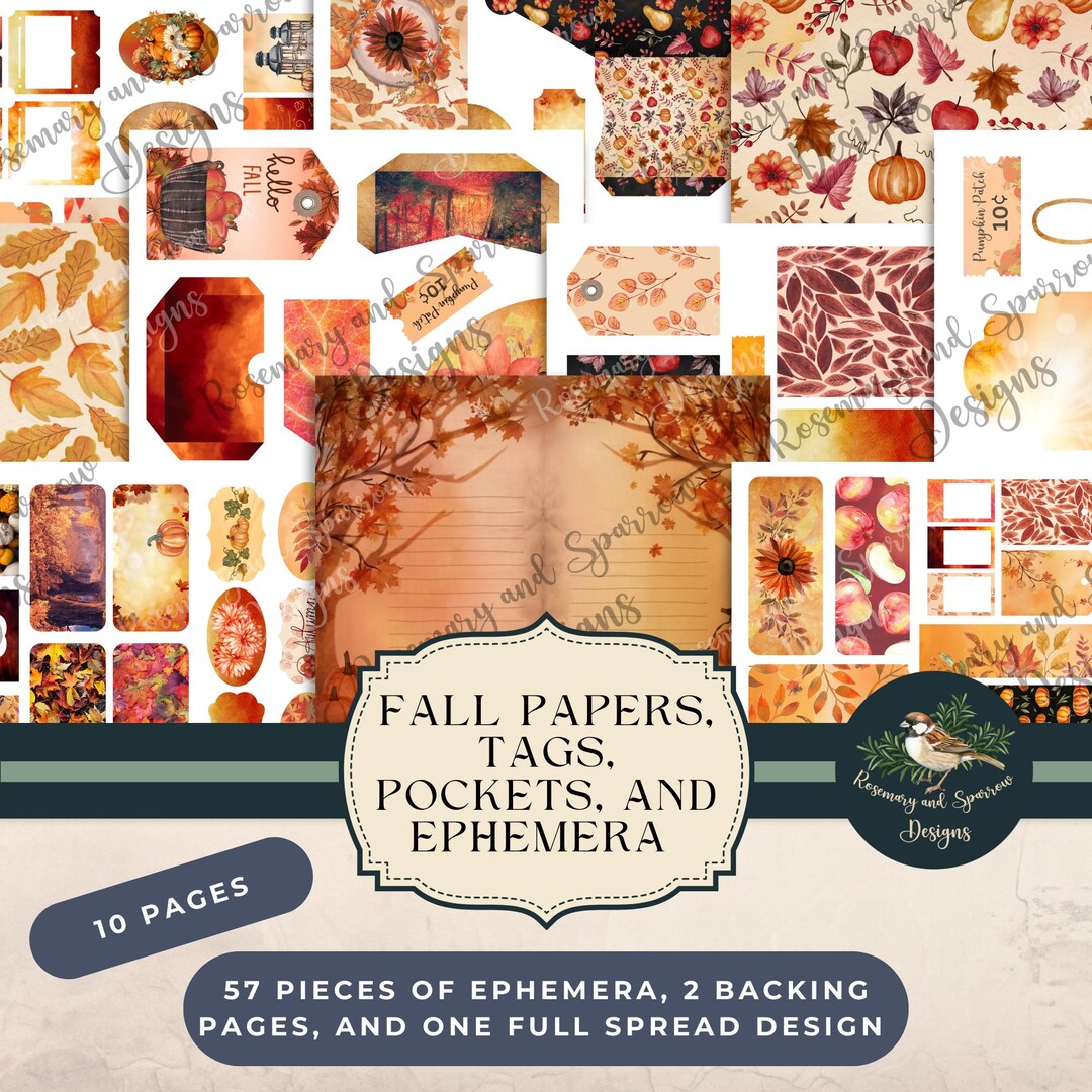 Fall Paper, Tags, and Ephemera | Watercolor Printable Digital Download ...
