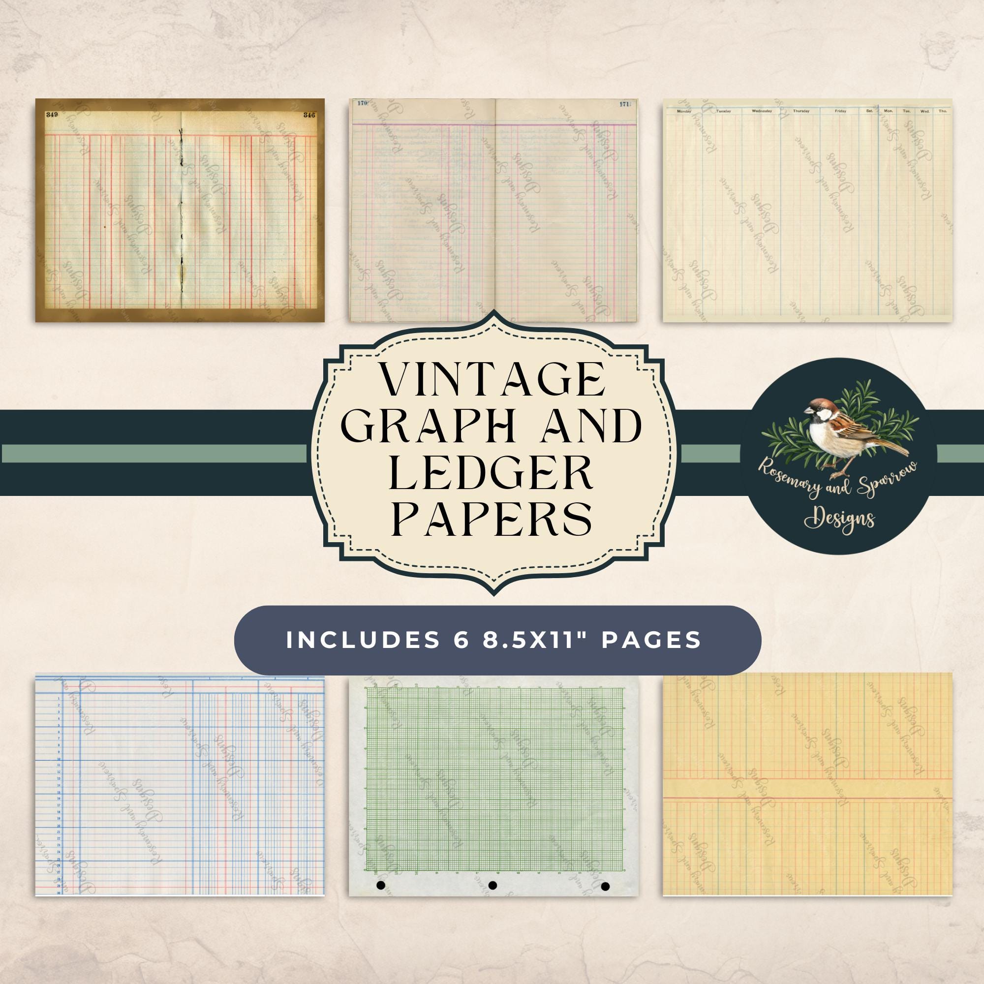 Vintage Graph and Ledger Papers | 6 Texture Printable Digital Downloads ...