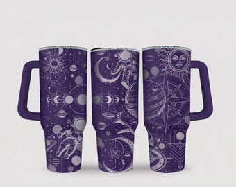 Cosmic Wonders-Laser Engraved 40 oz Stainless Steel Tumbler With Handle, Lid, & Straw