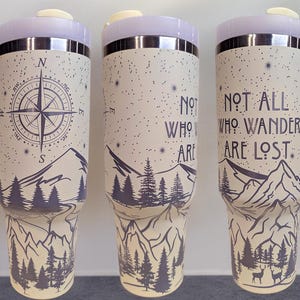Laser Engraved Stainless Steel Tumbler: Wanderlust Compass Design