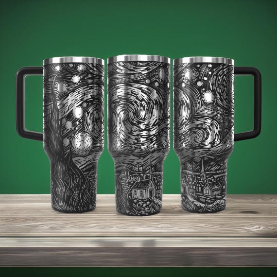 The Starry Night-Laser Engraved 40 oz Stainless Steel Tumbler With Handle, Lid, & Straw