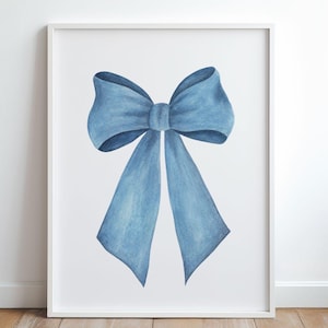 Blue Watercolor Bow Print, Coquette Nursery Wall Art, Hand Painted (Digital Download) 1-20