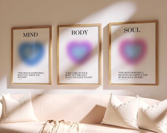 Mind Body Soul Heart Aura Print Set of 3, Trendy Y2K (Digital Download) 3-5