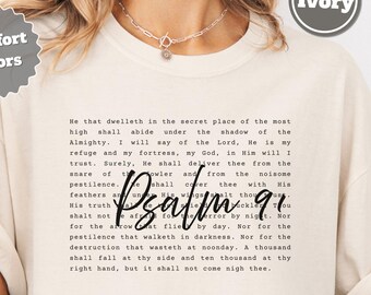 Comfort Colors Bible Verse Shirt, Psalm 91 Christian T-Shirt: Scripture Word Tee