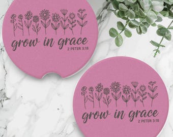 Car Coaster Set of 2 Car Cup Holder Coasters Car Accessories Floral Car Coaster Car Décor Religious Gift for Women Cup Holder Coaster