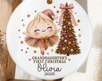 Granddaughter’s First Christmas Ornament, Girls First Xmas Ornament with Baby Name, Personalized Baby Girl Dumpling Keepsake Ornament 2026