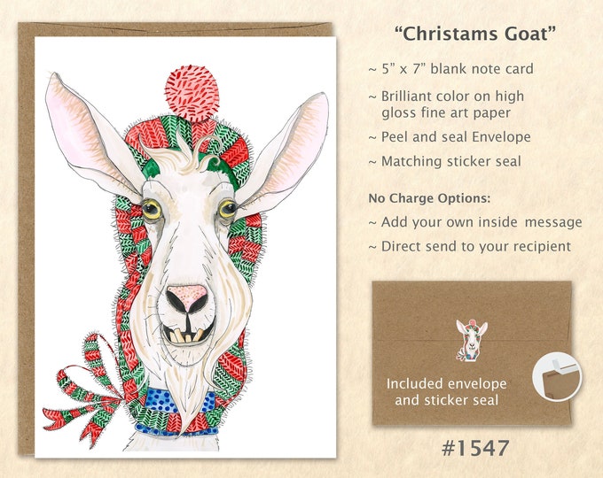 Christmas Goat Note Card Xmas Card Goat Card Customizable Blank Note Card Watercolor Art Card Greeting Card