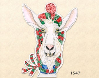 Christmas Goat Sticker Xmas Sticker Colorful Christmas Sticker Water Bottle Sticker Scrapbook Sticker Macbook Decal Watercolor Art