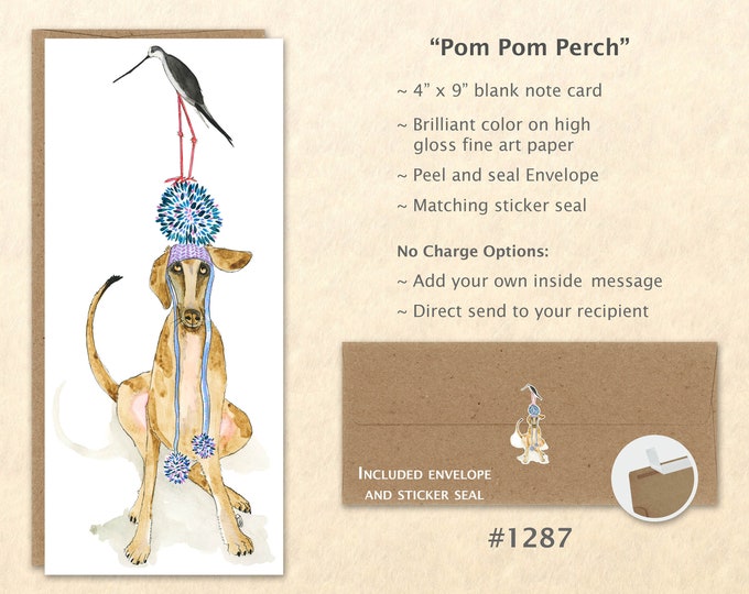 Dog and Bird Card Dog Wearing Pom Pom Hat Card Silly Dog Card Fun Dog Card Customizable Blank Note Card Watercolor Art Greeting Card
