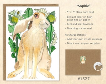 Rabbit Note Card Bunny Card Hare Card Cute Animal Card Customizable Blank Note Card Watercolor Art Card Greeting Card