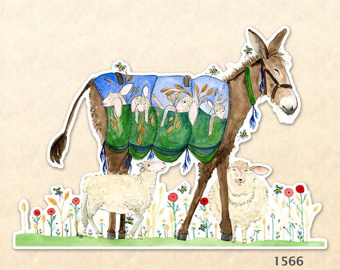 Little Lambs Treated to Burro Rides Sticker Farm Animal Sticker Water Bottle Sticker Scrapbook Sticker Macbook Decal Watercolor Art