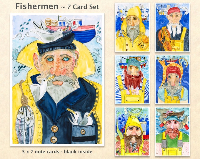 Fishermen - Singles or Seven Card Set - Fishing Sea Life Fish Shrimp Lobster Boats