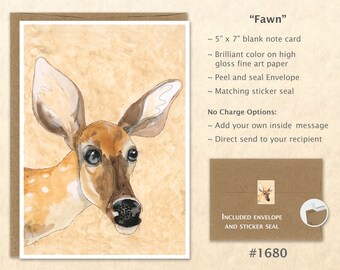 Fawn Note Card Deer Card Cute Baby Animal Card Customizable Blank Note Card Watercolor Art Card Greeting Card