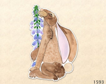 Rabbit and Lupine Sticker Bunny Sticker Hare Sticker Lupine Flower Sticker Water Bottle Sticker Scrapbook Sticker Watercolor Art Sticker